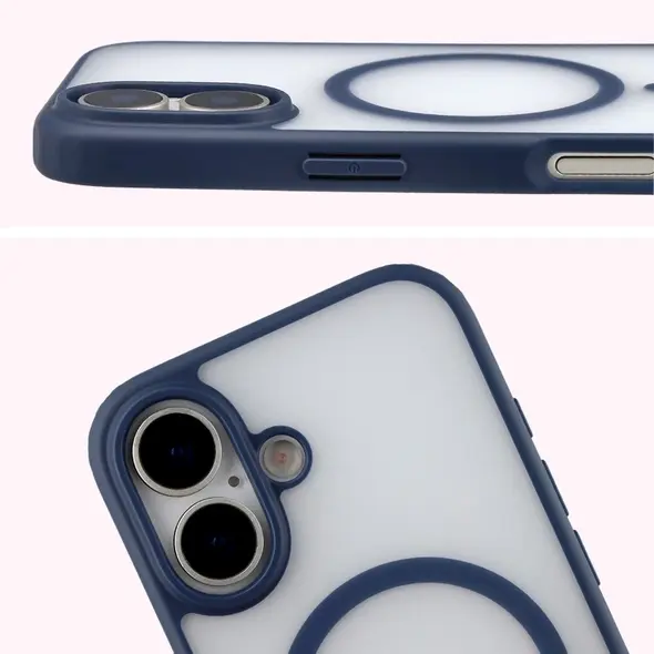 Etui z pierścieniem magnetycznym Bizon Case MatteO do Apple iPhone 17 przydymione-granatowe
