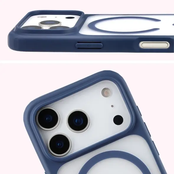 Etui z pierścieniem magnetycznym Bizon Case MatteO do Apple iPhone 17 Pro przydymione-granatowe