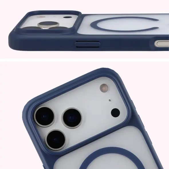 Etui z pierścieniem magnetycznym Bizon Case MatteO do Apple iPhone 17 Pro Max przydymione-granatowe