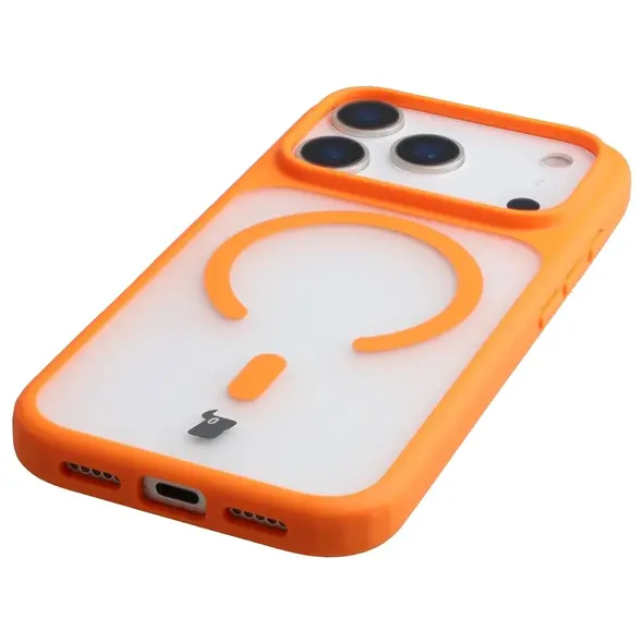 Etui z pierścieniem magnetycznym Bizon Case MatteO do Apple iPhone 17 Pro przydymione-pomarańczowe