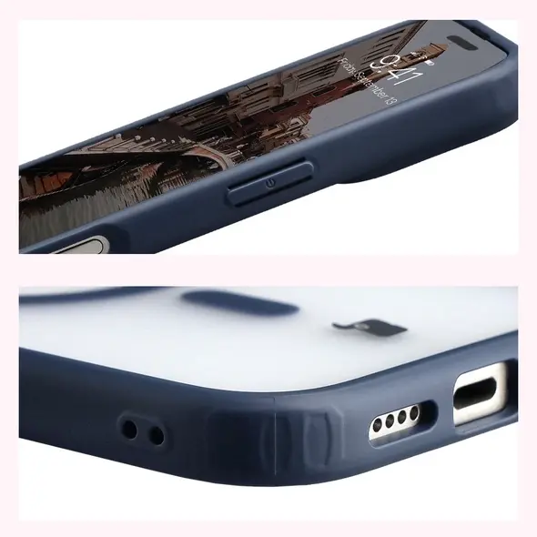 Etui z pierścieniem magnetycznym Bizon Case MatteO do Apple iPhone 17 przydymione-granatowe