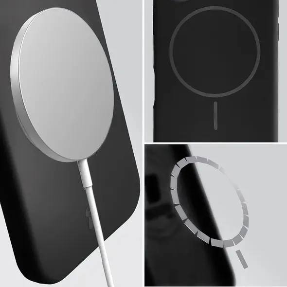 Silikonowe etui z pierścieniem magnetycznym Bizon Soft Case do Apple iPhone 16 czarne