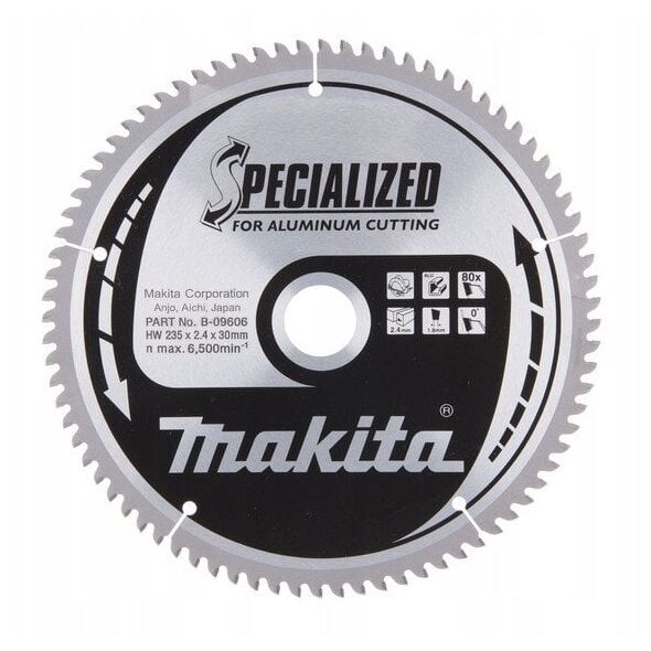 Makita B-09606 T.C.T. pjūklas 235X2.4X30mm 0° T80 SPECIALIZED aliuminio pjovimui