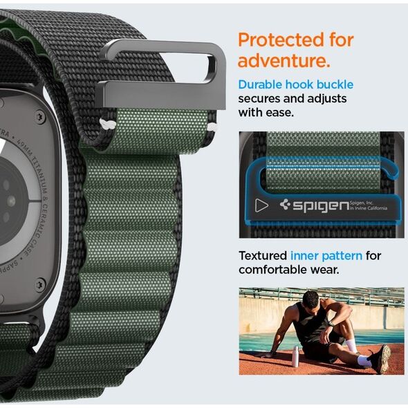 Pasek Spigen WBF1 Band do Apple Watch 6/7/8/9/10/SE/Ultra 1/2 44/45/46/49mm Black/green