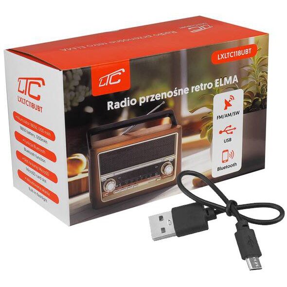 Radio przenośne LTC ELMA RETRO Bluetooth USB latarka