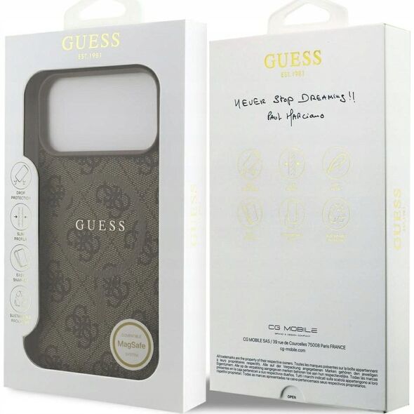 Etui Guess 4G Ring Classic Logo MagSafe do iPhone 17 Pro Max, brązowe