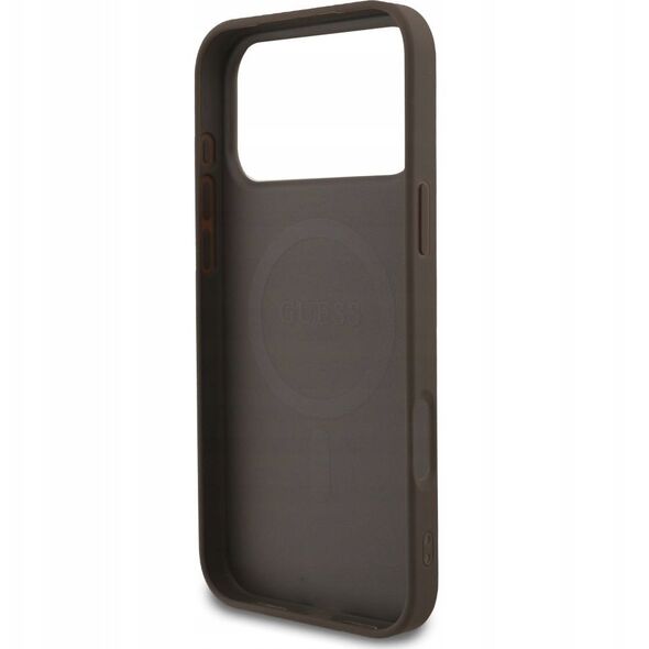 Etui Guess 4G Ring Classic Logo MagSafe do iPhone 17 Pro Max, brązowe