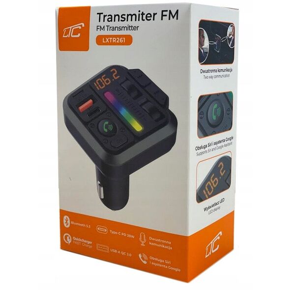 TRANSMITER CAR  LTCFM MP3 BLUETOOTH PHONE CALL 5.3 DC12-24V/USBQC3,0+PD20W