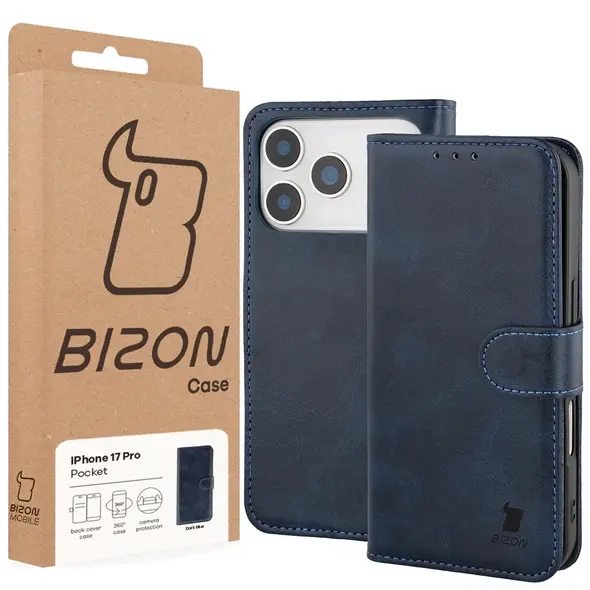 Etui z klapką Bizon Case Pocket do Apple iPhone 17 Pro granatowe