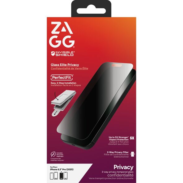 ZAGG Invisibleshield Glass Elite Privacy - prywatyzujące szkło ochronne do iPhone 17 Pro