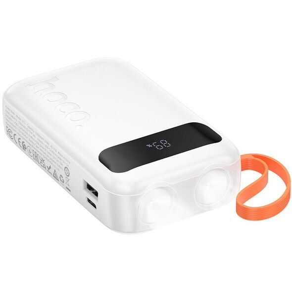 Powerbank Hoco 10000 mAh 2A z wbudowanymi kablami USB A + USB C + Lightning + Micro USB oraz podwójną latarką J151 biały