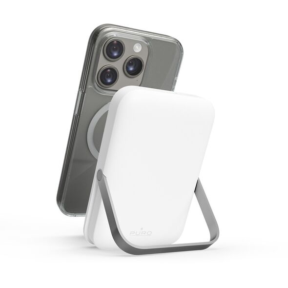 PURO Stand Power Mag, 5000 mAh, Lithium Polymer (LiPo), Wireless charging, 5 V, Silver, White