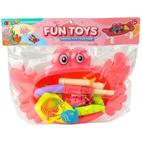 Zestaw Do Łowienia Rybek Stolik Krab 10 Rybek Wędka Sitko Różowy LEAN Toys