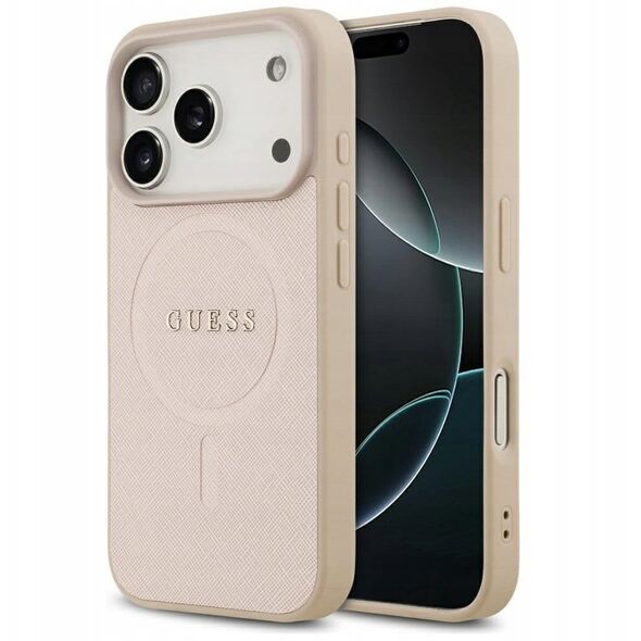 Etui Guess Saffiano Classic Logo MagSafe do iPhone 17 Pro różowy