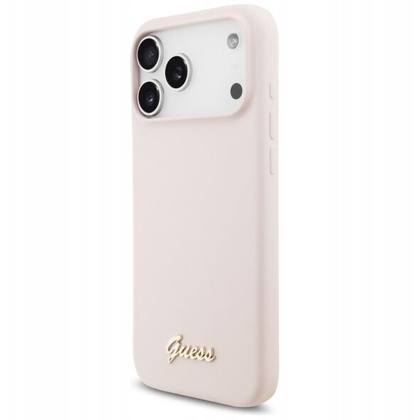 Etui Guess Silicone Script Metal Logo MagSafe do iPhone 17 Pro Max różowy