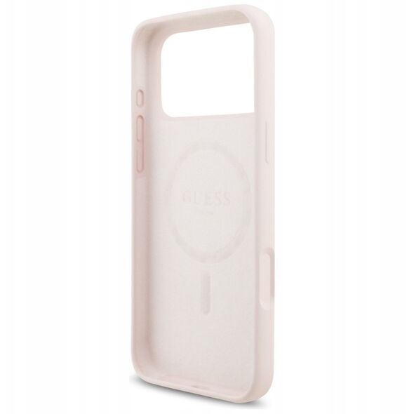 Etui Guess Silicone Script Metal Logo MagSafe do iPhone 17 Pro Max różowy