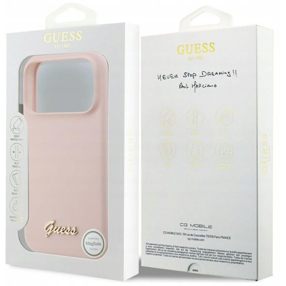 Etui Guess Silicone Script Metal Logo MagSafe do iPhone 17 Pro Max różowy