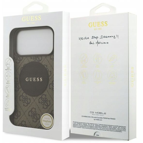Etui Guess 4G Circle Classic Logo MagSafe do iPhone 17 Pro Max brązowy