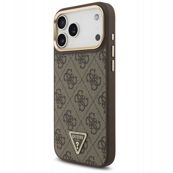 Etui Guess 4G Triangle Logo MagSafe do iPhone 17 Pro Max brązowy złoty
