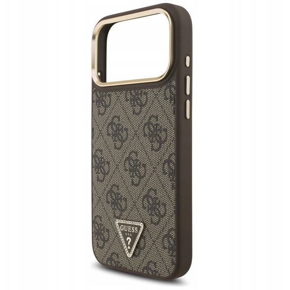 Etui Guess 4G Triangle Logo MagSafe do iPhone 17 Pro Max brązowy złoty