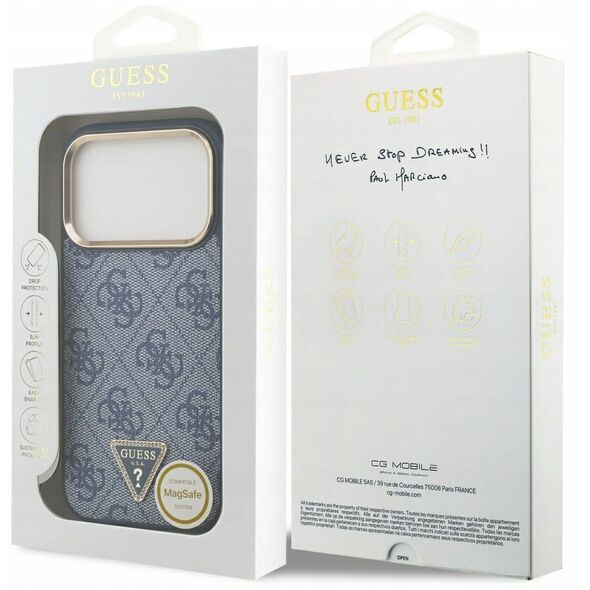 Etui Guess 4G Triangle Logo MagSafe do iPhone 17 Pro niebieski złoty