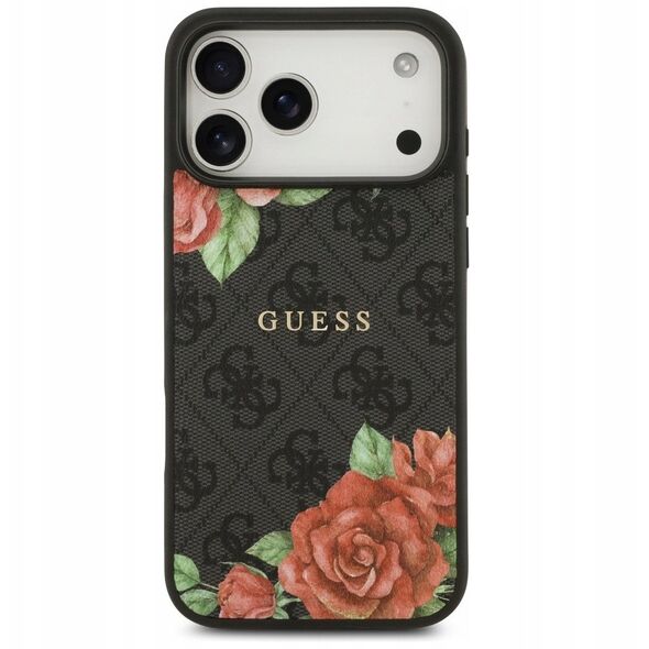 Etui Guess 4G Flowers Print MagSafe do iPhone 17 Pro czarny