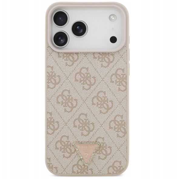 Etui Guess Leather 4G Triangle Strass MagSafe do iPhone 17 Pro Max różowy
