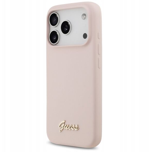 Etui Guess Silicone Script Metal Logo MagSafe do iPhone 17 Pro różowy