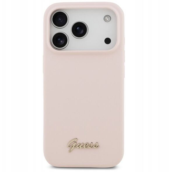 Etui Guess Silicone Script Metal Logo MagSafe do iPhone 17 Pro różowy