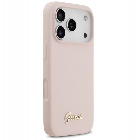 Etui Guess Silicone Script Metal Logo MagSafe do iPhone 17 Pro różowy