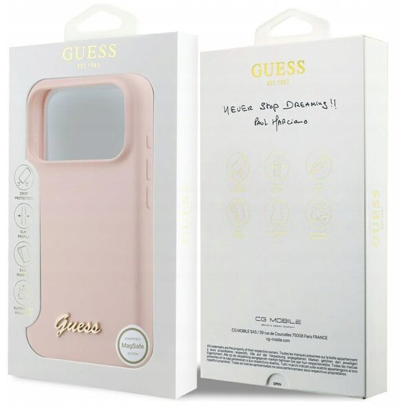 Etui Guess Silicone Script Metal Logo MagSafe do iPhone 17 Pro różowy