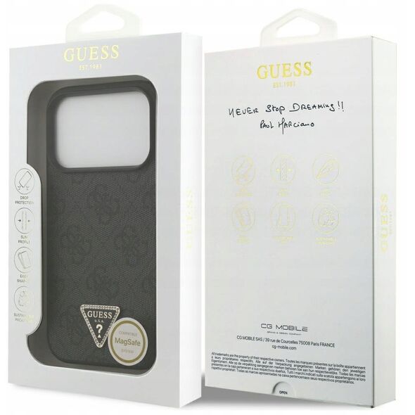 Etui Guess Leather 4G Triangle Strass MagSafe do iPhone 17 Pro czarny