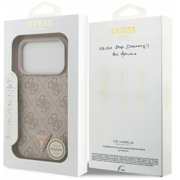 Etui Guess Leather 4G Triangle Strass MagSafe do iPhone 17 Pro różowy