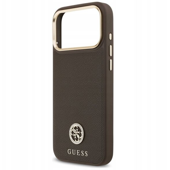 Etui Guess Grained Strass Logo MagSafe do iPhone 17 Pro Max brązowy