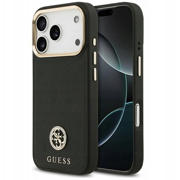 Etui Guess Grained Strass Logo MagSafe do iPhone 17 Pro czarny
