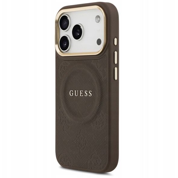 Etui Guess Peony Hot Stamp MagSafe do iPhone 17 Pro brązowy