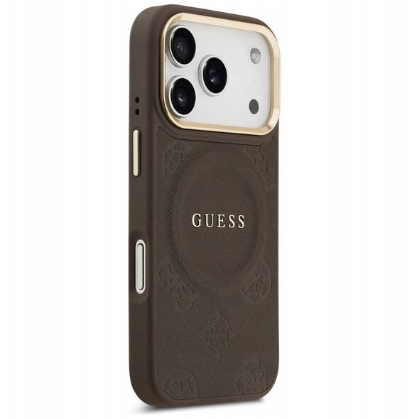 Etui Guess Peony Hot Stamp MagSafe do iPhone 17 Pro brązowy