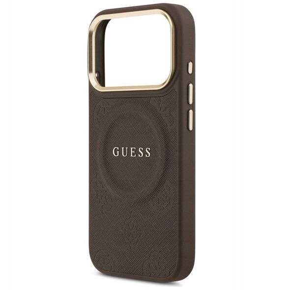 Etui Guess Peony Hot Stamp MagSafe do iPhone 17 Pro brązowy