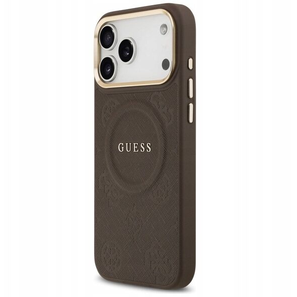 Etui Guess Peony Hot Stamp MagSafe do iPhone 17 Pro Max brązowy