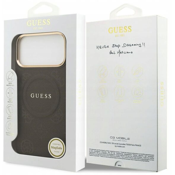 Etui Guess Peony Hot Stamp MagSafe do iPhone 17 Pro Max brązowy