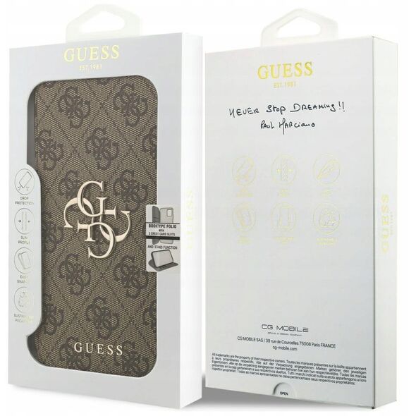 Etui Guess Book 4G Metal Logo do iPhone 17 Pro Max brązowy
