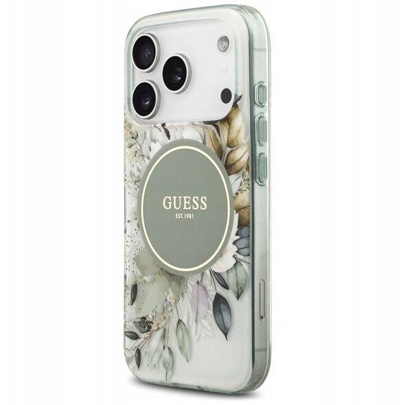Etui Guess IML Flower & Tonal Circle MagSafe do iPhone 17 Pro zielony