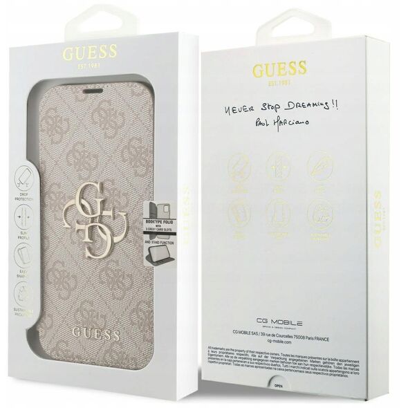 Etui Guess Book 4G Metal Logo do iPhone 17 Pro różowy