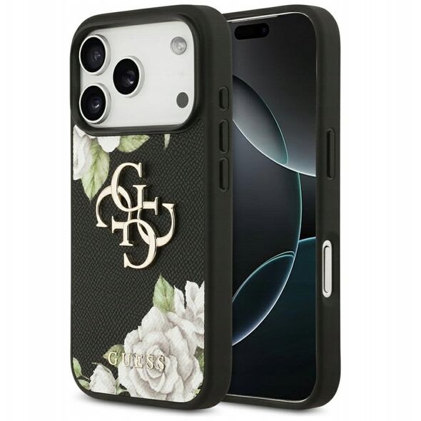 Etui Guess Grained Roses & Big 4G Logo do iPhone 17 Pro czarny