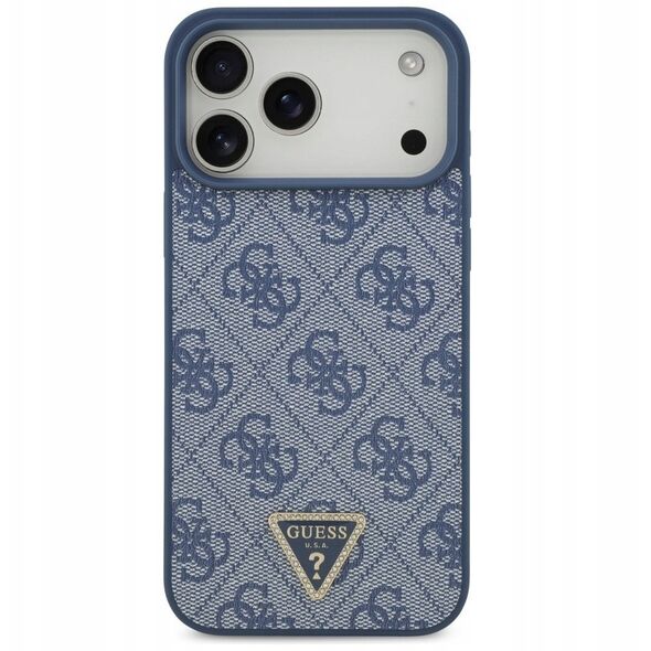 Etui Guess Leather 4G Triangle Strass MagSafe do iPhone 17 Pro Max niebieski