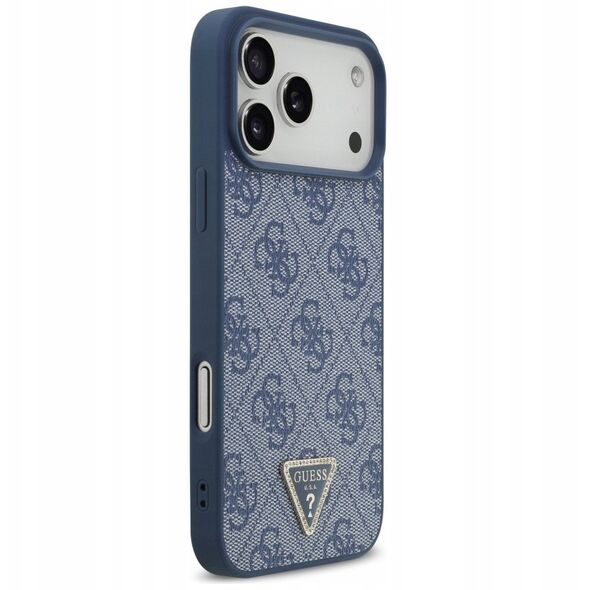 Etui Guess Leather 4G Triangle Strass MagSafe do iPhone 17 Pro Max niebieski