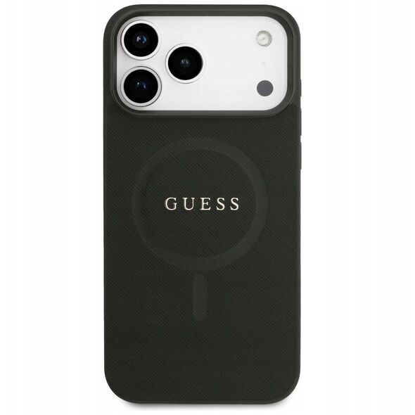 Etui Guess Saffiano Classic Logo MagSafe do iPhone 17 Pro Max czarny