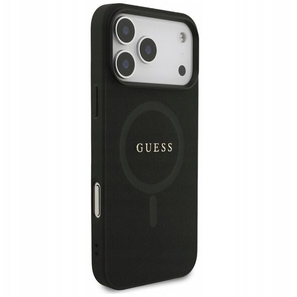 Etui Guess Saffiano Classic Logo MagSafe do iPhone 17 Pro Max czarny