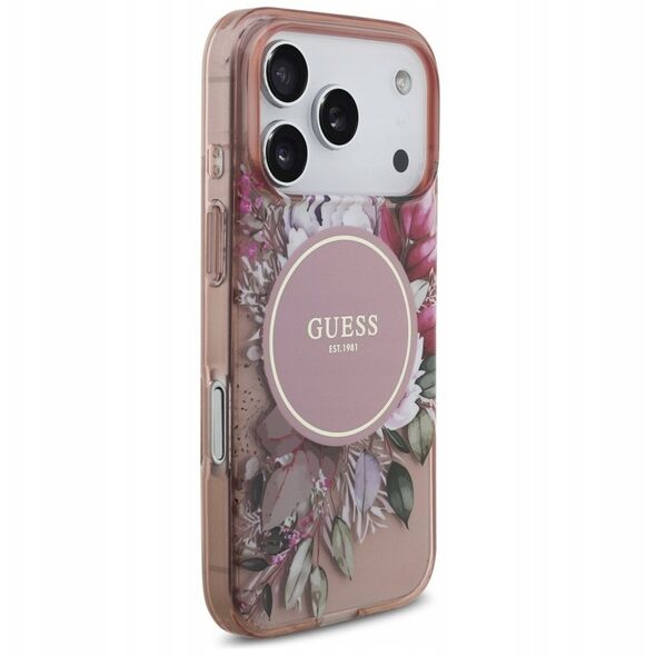 Etui Guess IML Flowers Pearl Strap MagSafe do iPhone 17 Pro różowy