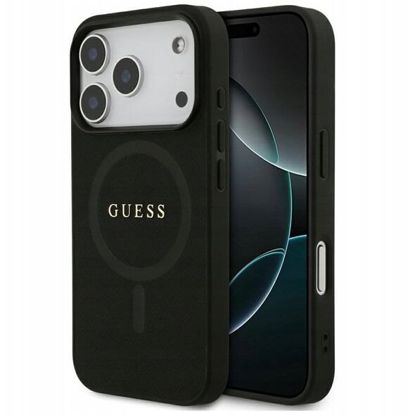 Etui Guess Saffiano Classic Logo MagSafe do iPhone 17 Pro czarny